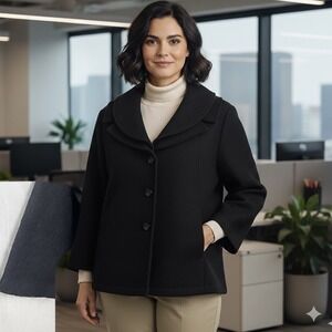 Linda Lucia Womens Black 100% Boiled Wool Jacket Blazer 3 Button Size XL Classic